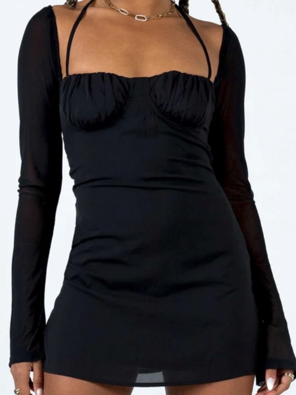 Princess Polly Black Sheer Long-Sleeve Mini Dress
